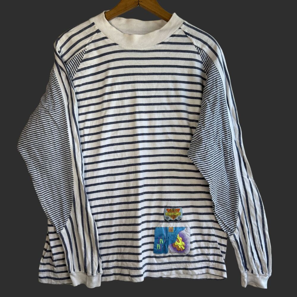 Vintage 90s Basic Saturdays Blues Striped Long Sleeve Shirt